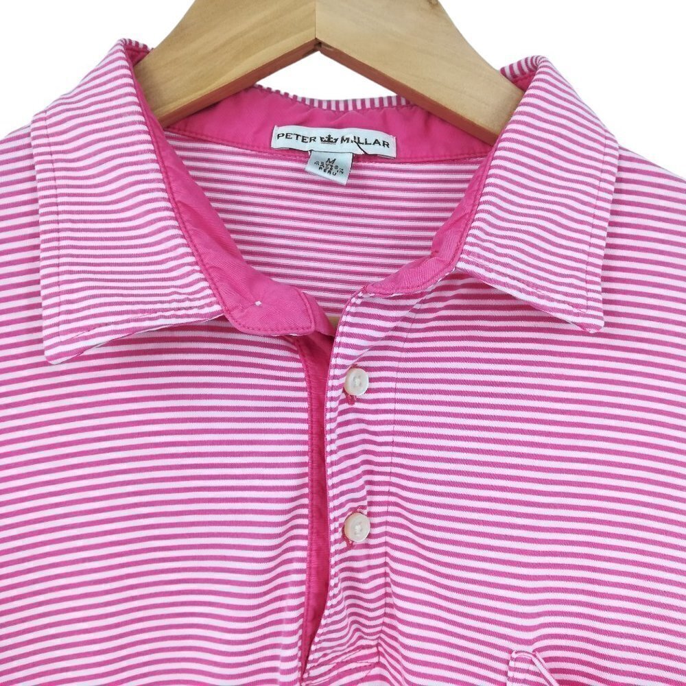 Peter Millar Pima Cotton Striped Pink Golf Short Sleeve Polo Size M Monogram K - Picture 2 of 11